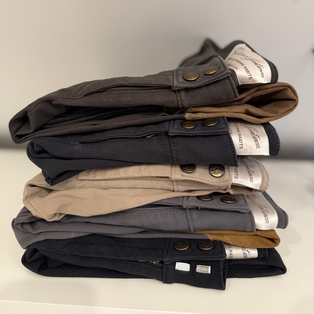 3 pairs of Tailored Sportsman front zip low rise breeches